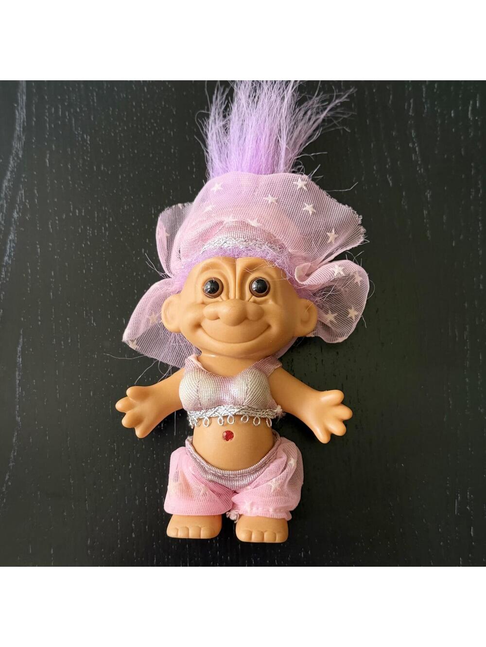 Vintage Troll Doll with Purple Hair and Pink Outfit